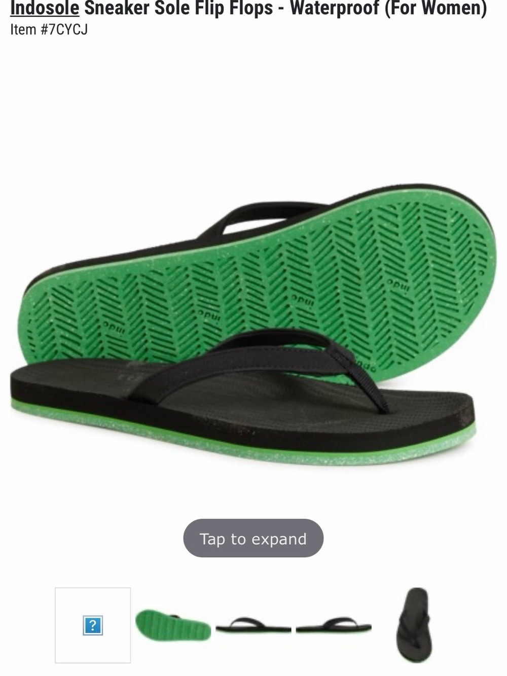 NIB INDOSOLE Flip Flop, Black w/ Green Sneaker Sole, Size 6.5-7.5